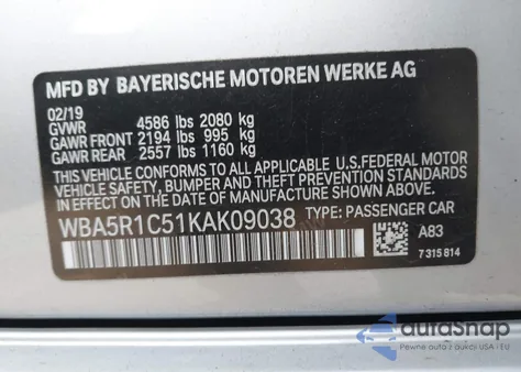 2019 BMW 330I z USA, uszkodzony, nr VIN WBA5R1C51KAK09038